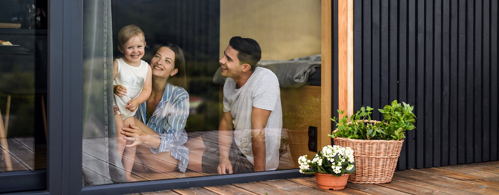 happy family at window