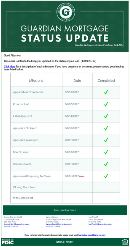 guardian mortgage status update document