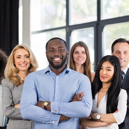 group of workers smiling at camera